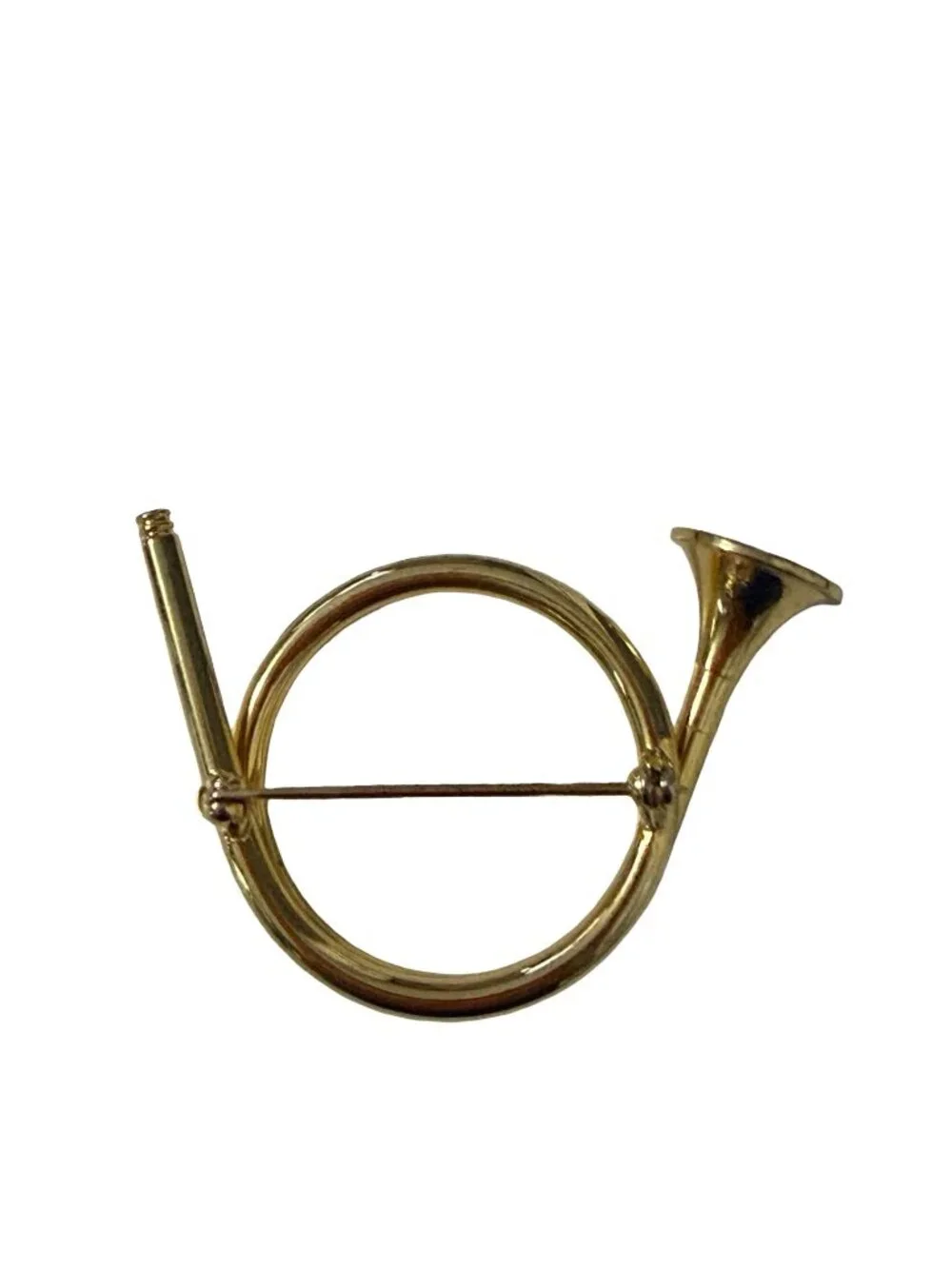 Vintage 1960s 1970s Gold Tone French Horn Brooch Pin Musical Instrument